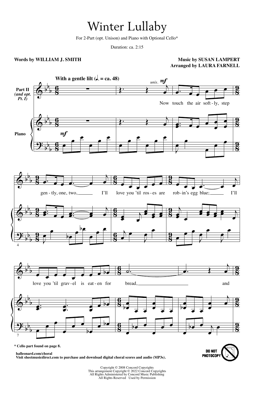 Winter Lullaby (arr. Laura Farnell) (2-Part Choir) von William J. Smith and Susan Lampert