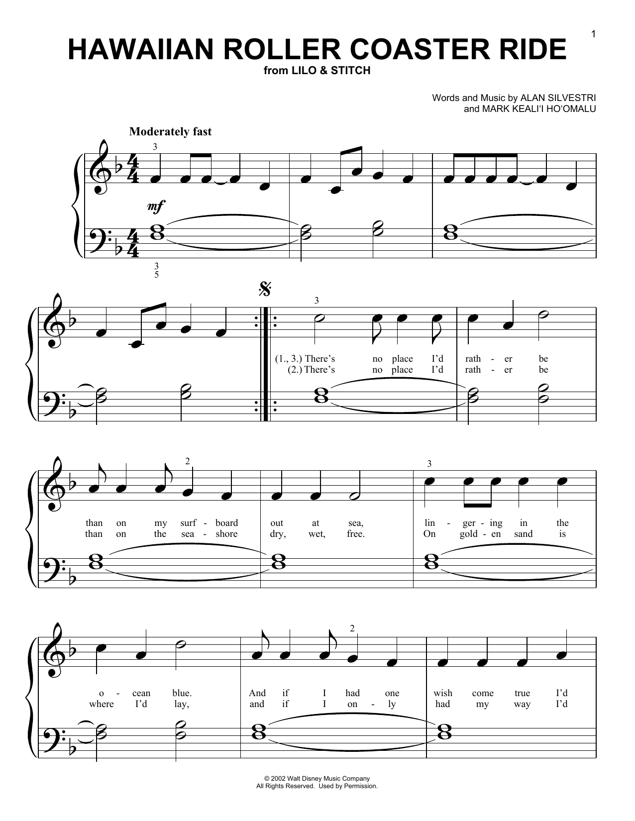 Hawaiian Roller Coaster Ride (from Lilo & Stitch) (Big Note Piano) von Mark Keali'i Ho'omalu