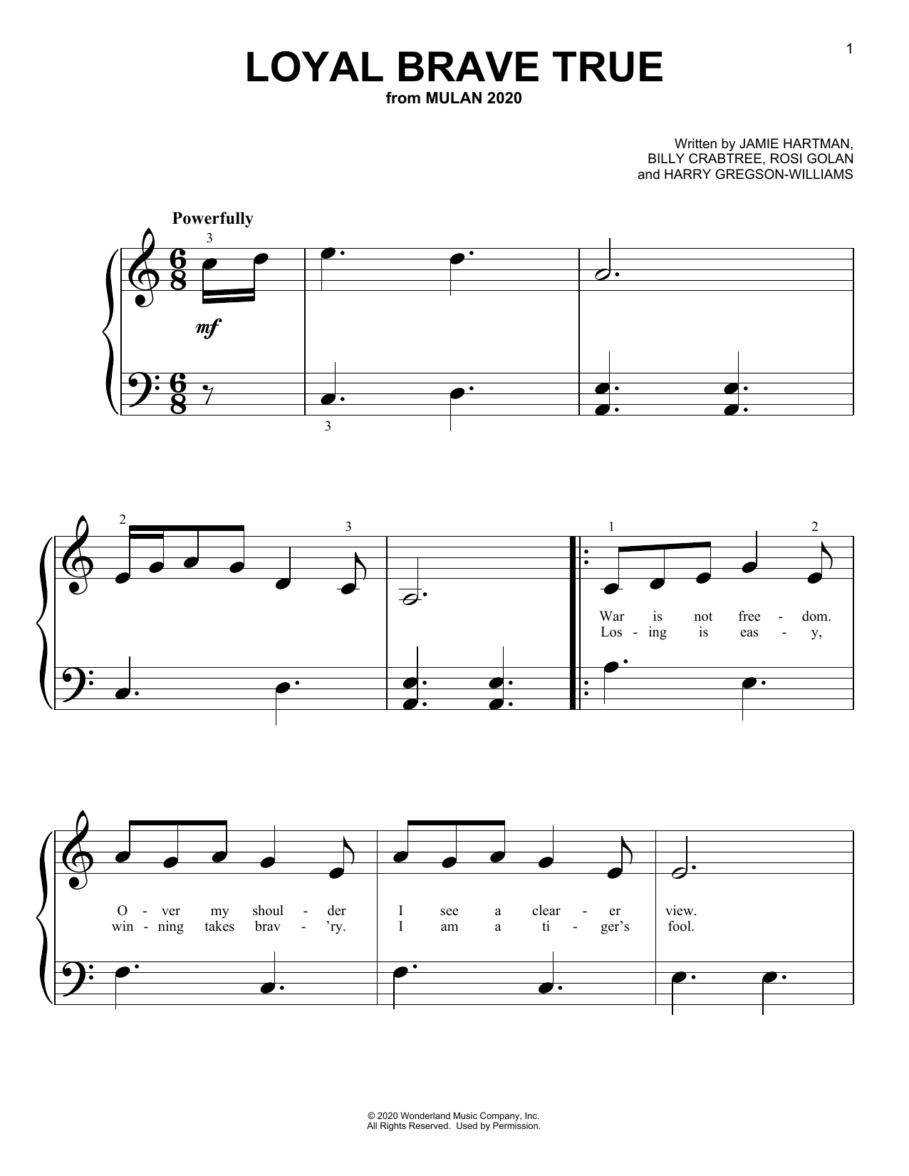 Loyal Brave True (from Mulan) (Big Note Piano) von Christina Aguilera