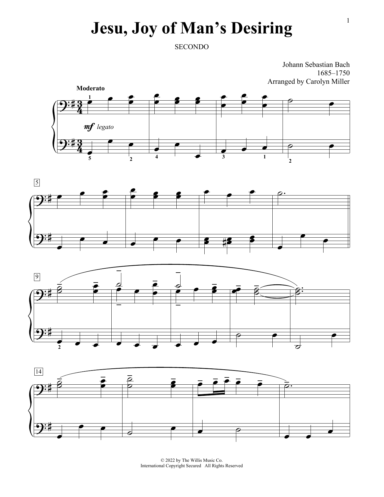 Jesu, Joy Of Man's Desiring (arr. Carolyn Miller) (Piano Duet) von Johann Sebastian Bach