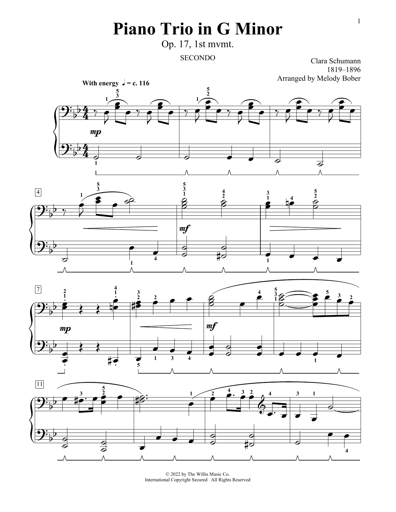 Piano Trio In G Minor, Op. 17, 1st Mvmt (arr. Melody Bober) (Piano Duet) von Clara Schumann