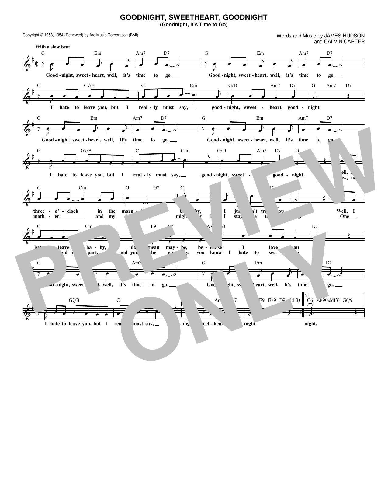 Goodnight, Sweetheart, Goodnight (Goodnight, It's Time To Go) (Lead Sheet / Fake Book) von McGuire Sisters