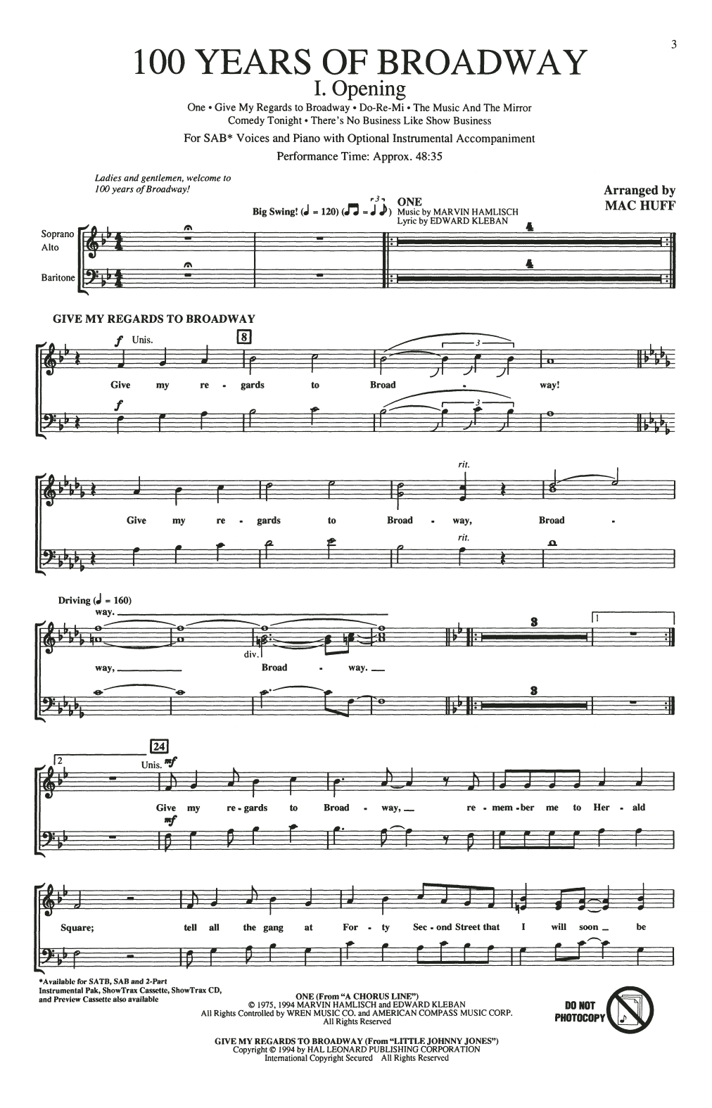 100 Years of Broadway (Medley) (Singer's Edition) (SAB Choir) von Mac Huff