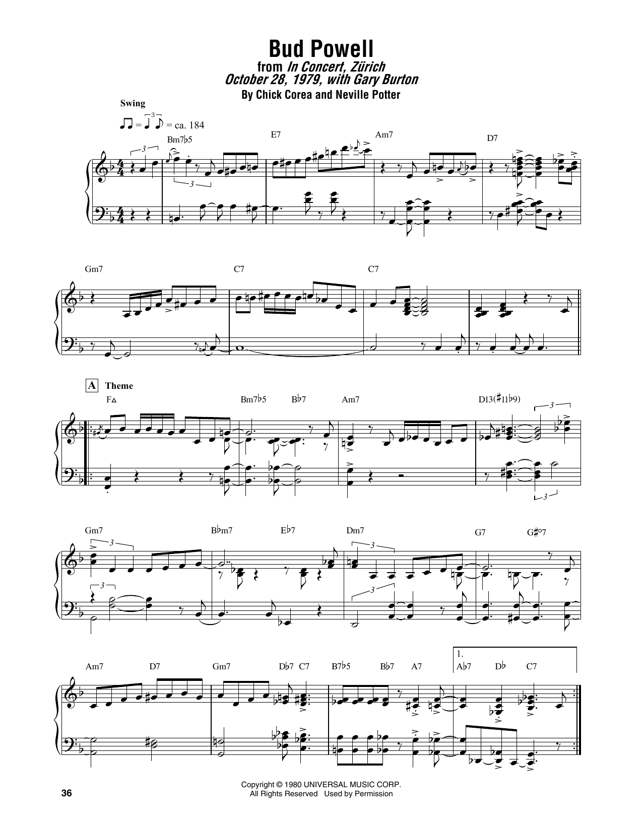 Bud Powell (Piano Transcription) von Chick Corea