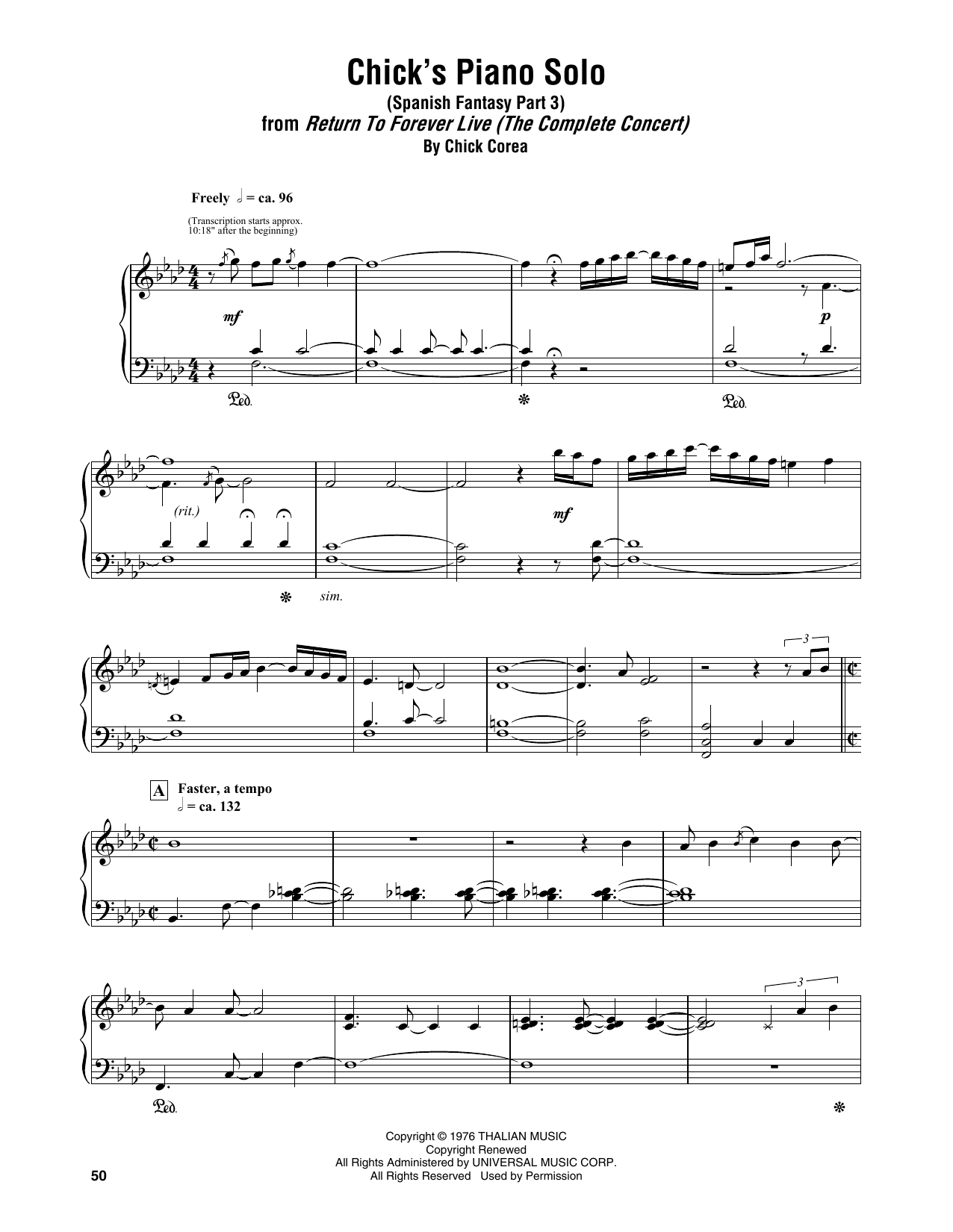 Chick's Piano Solo (Spanish Fantasy Part 3) (Piano Transcription) von Chick Corea