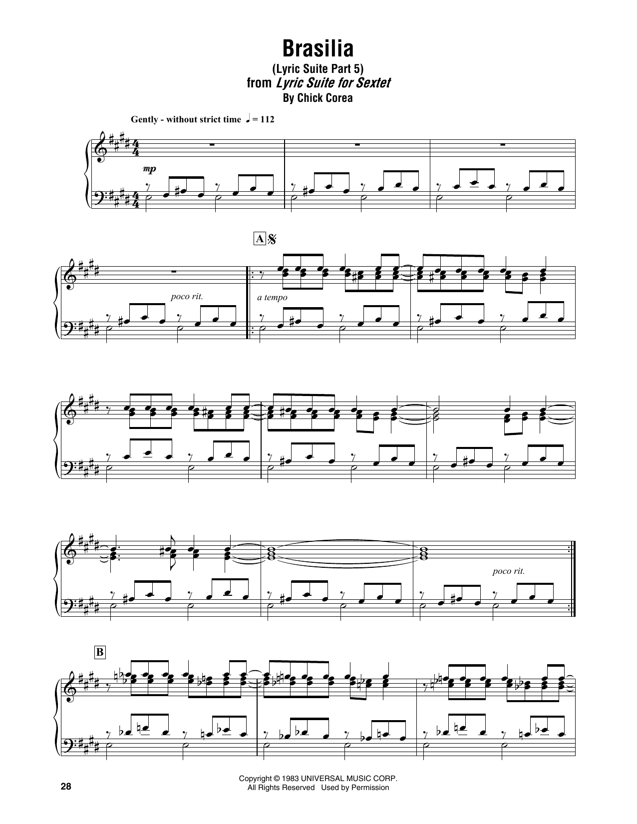 Brasilia (Lyric Suite Part 5) (Piano Transcription) von Chick Corea