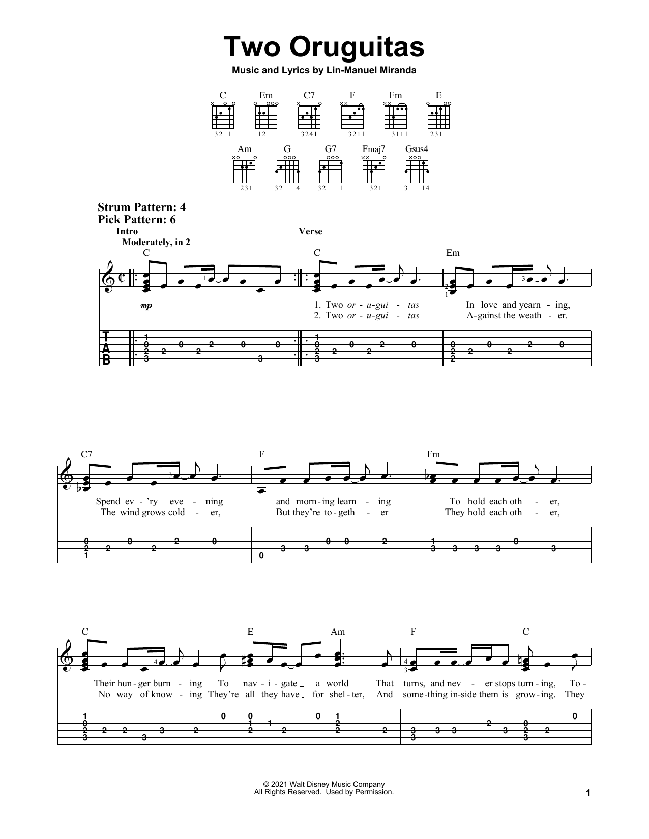 Two Oruguitas (from Encanto) (Easy Guitar Tab) von Lin-Manuel Miranda