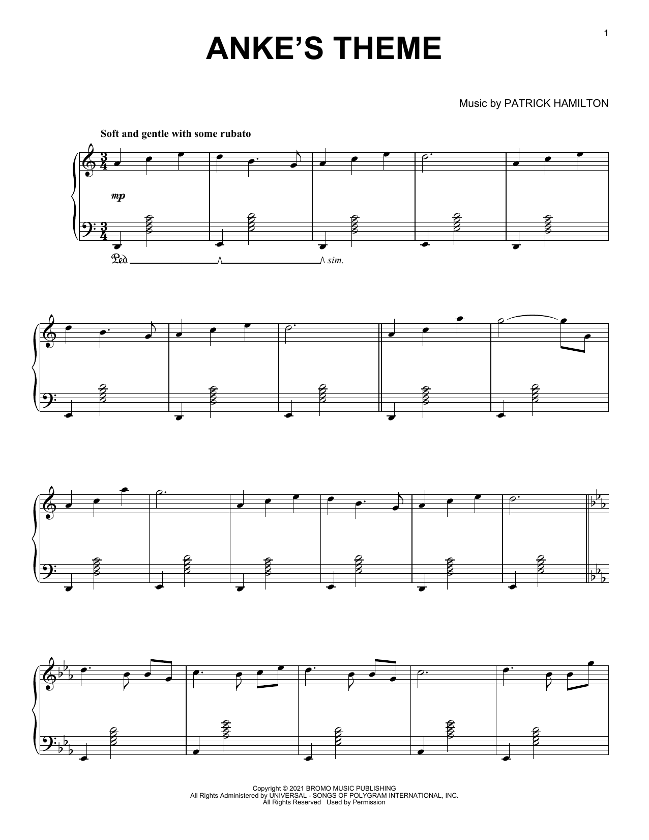 Anke's Theme (Piano Solo) von Patrick Hamilton