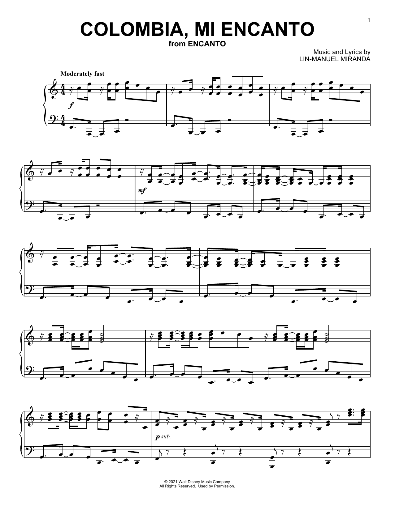 Colombia, Mi Encanto (from Encanto) (Piano Solo) von Lin-Manuel Miranda