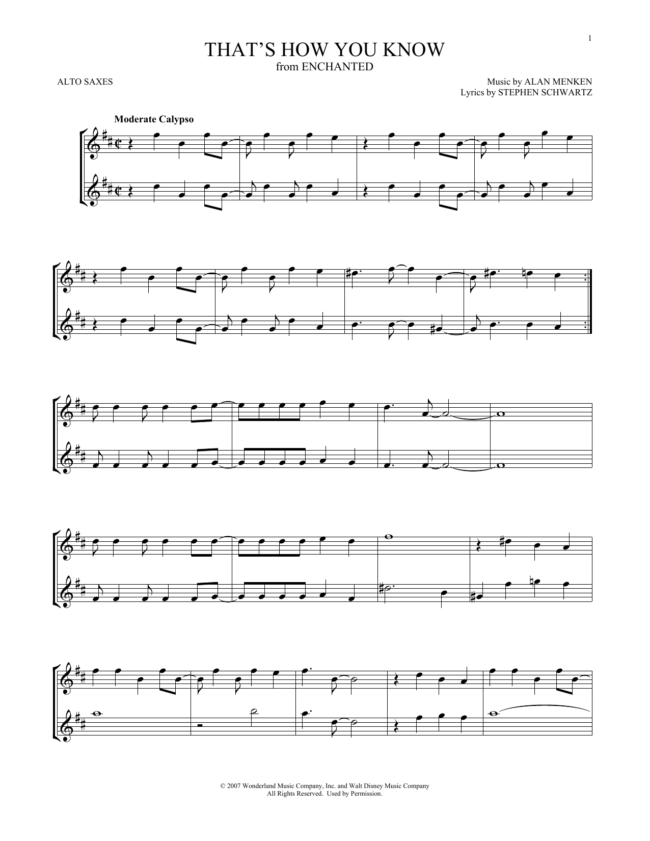 That's How You Know (from Enchanted) (Alto Sax Duet) von Amy Adams