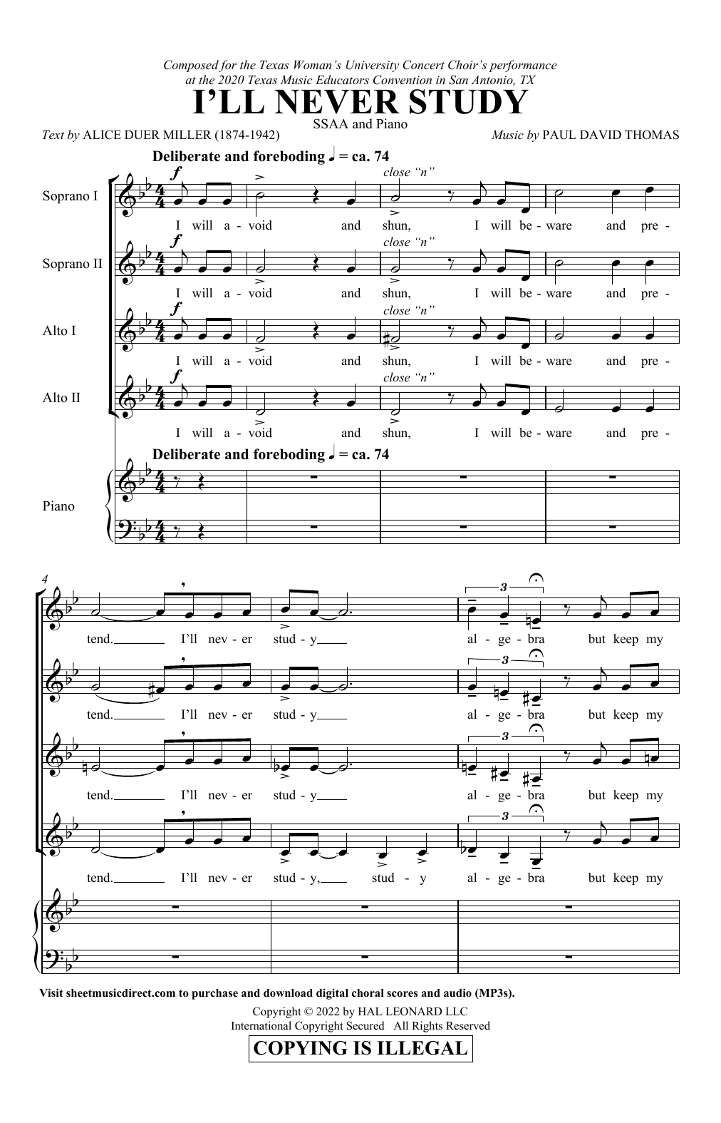 I'll Never Study (SSA Choir) von Paul David Thomas