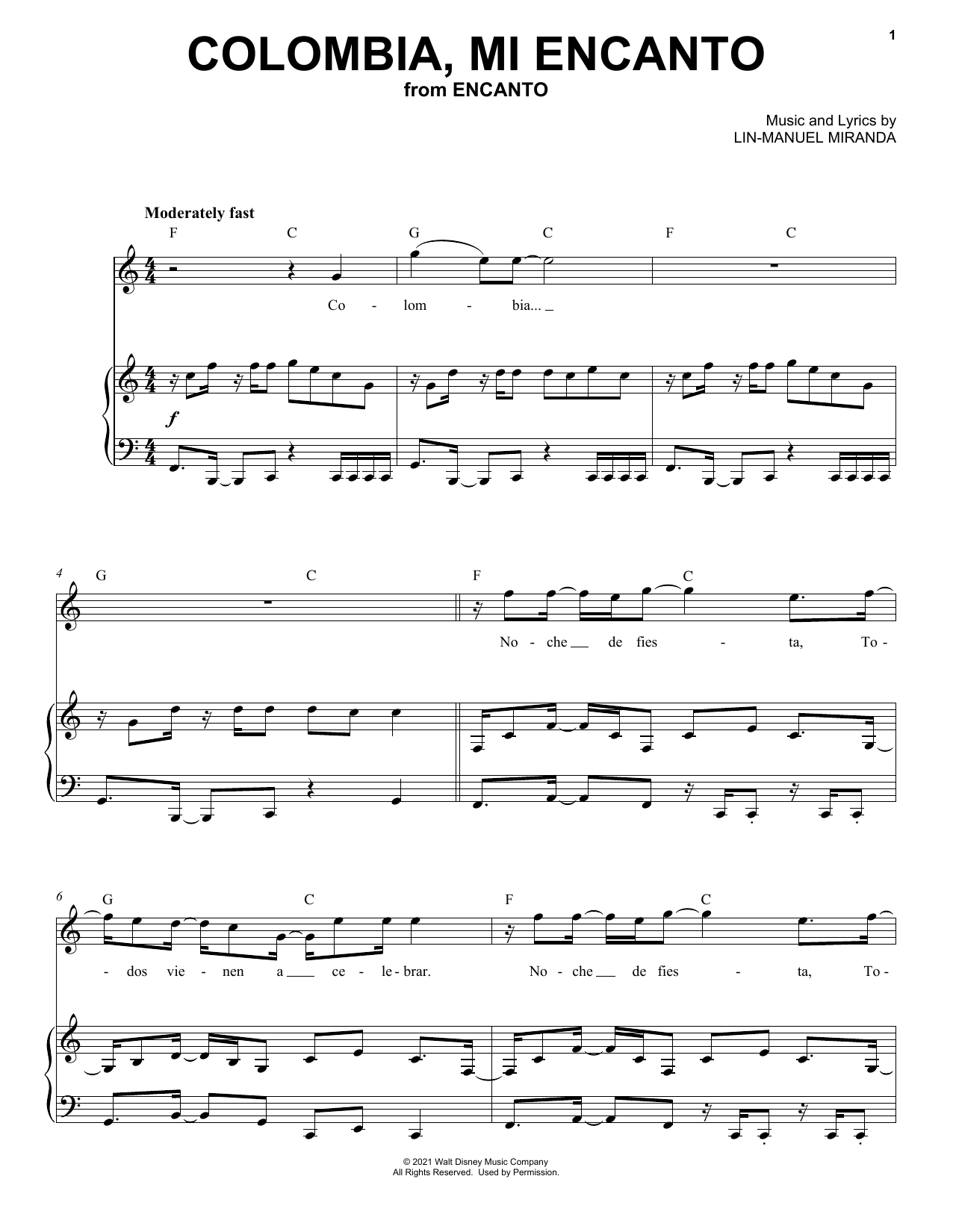Colombia, Mi Encanto (from Encanto) (Piano & Vocal) von Lin-Manuel Miranda