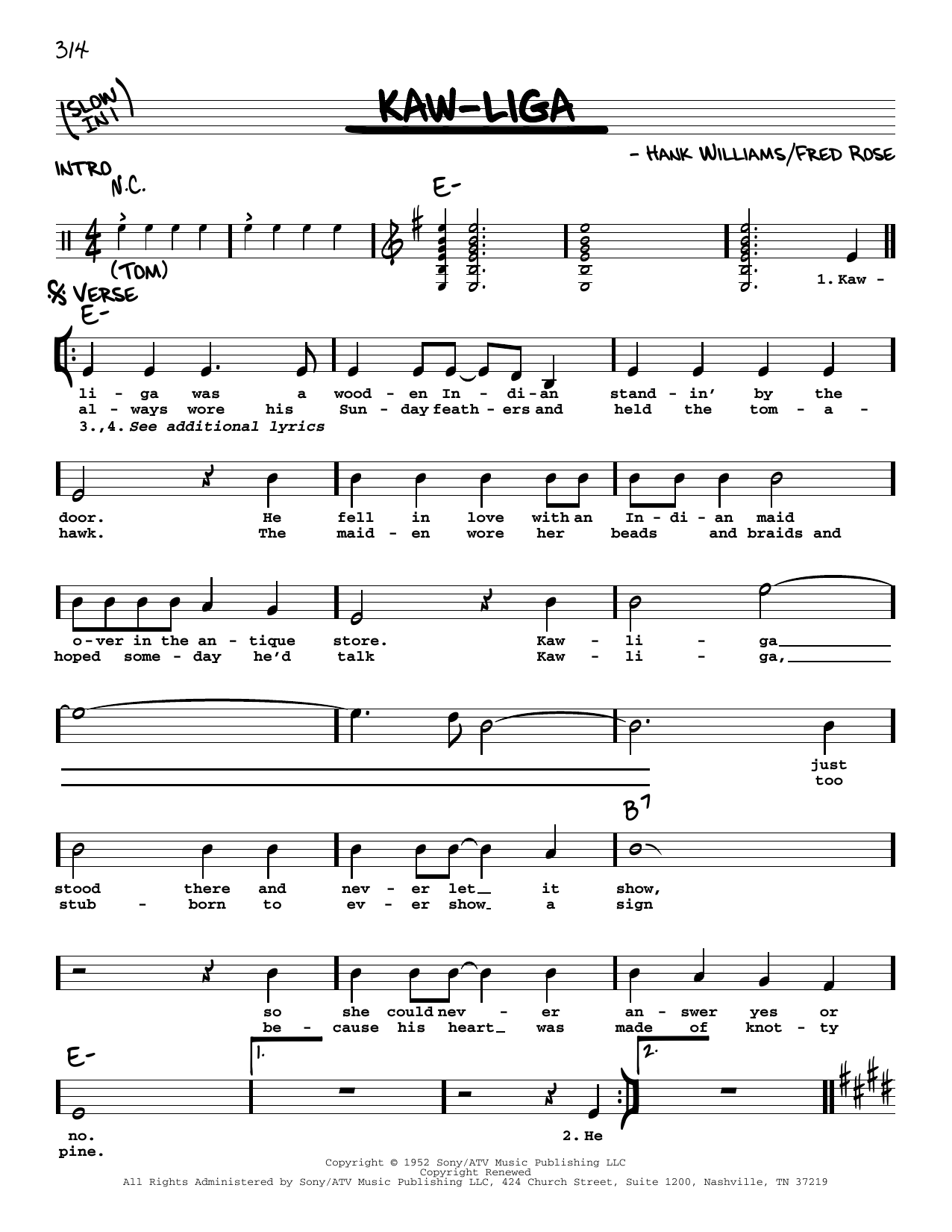 Kaw-Liga (Real Book  Melody, Lyrics & Chords) von Hank Williams