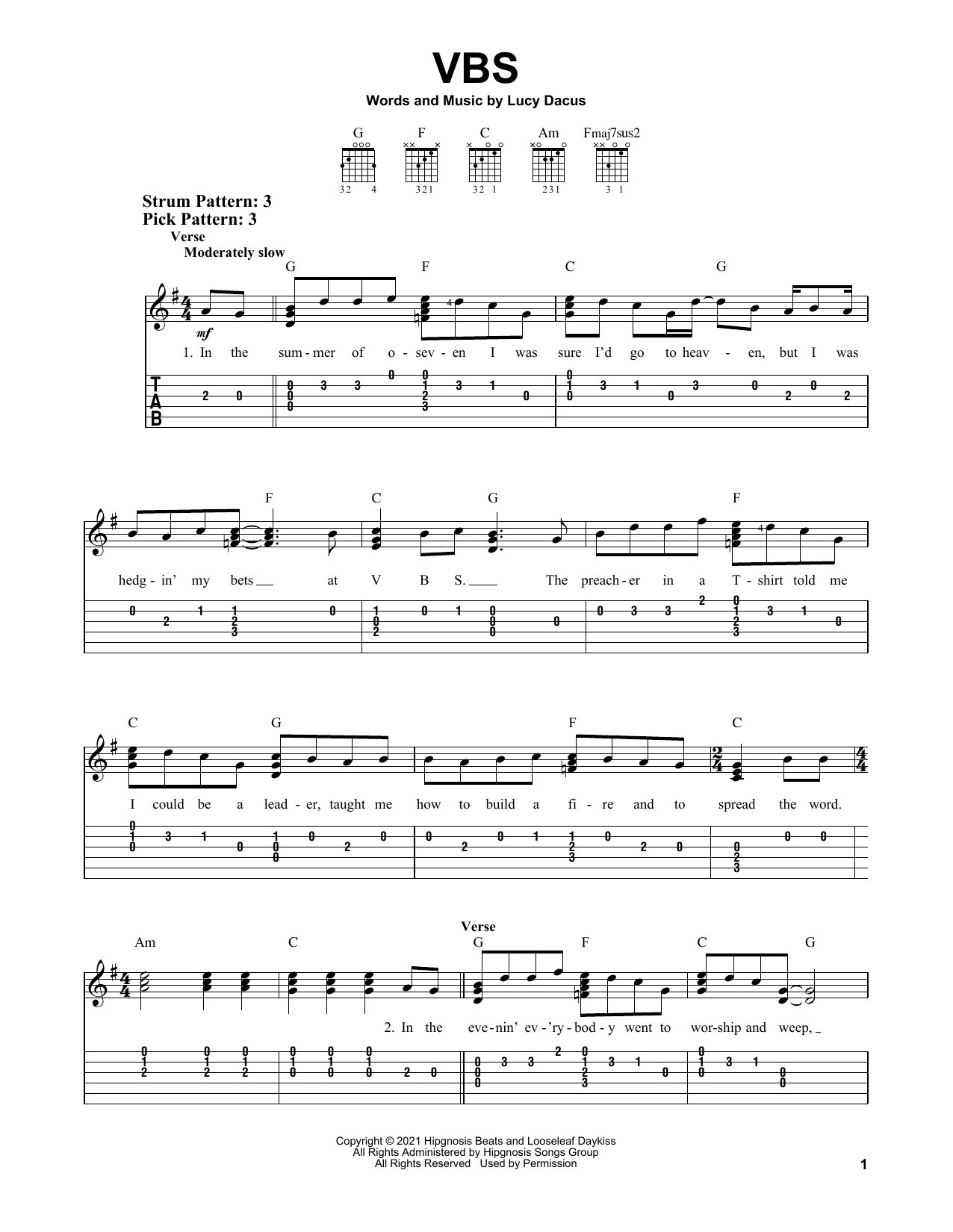 VBS (Easy Guitar Tab) von Lucy Dacus