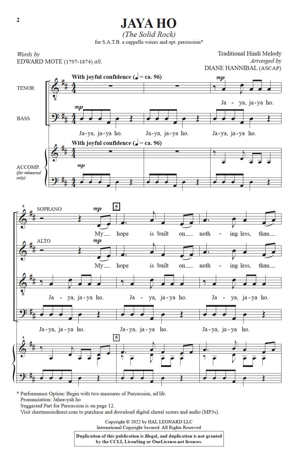 Jaya Ho (The Solid Rock) (arr. Diane Hannibal) (SATB Choir) von Edward Mote