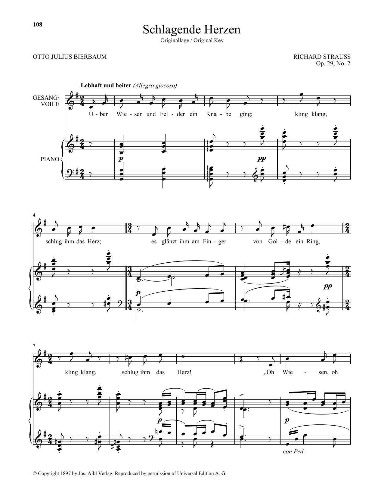 Schlagende Herzen (High Voice) (Piano & Vocal) von Richard Strauss
