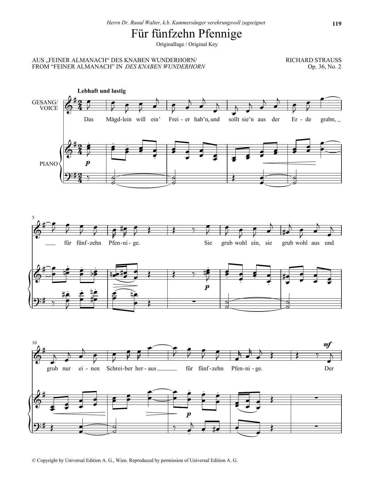 Fur Funfzehn Pfennige (High Voice) (Piano & Vocal) von Richard Strauss