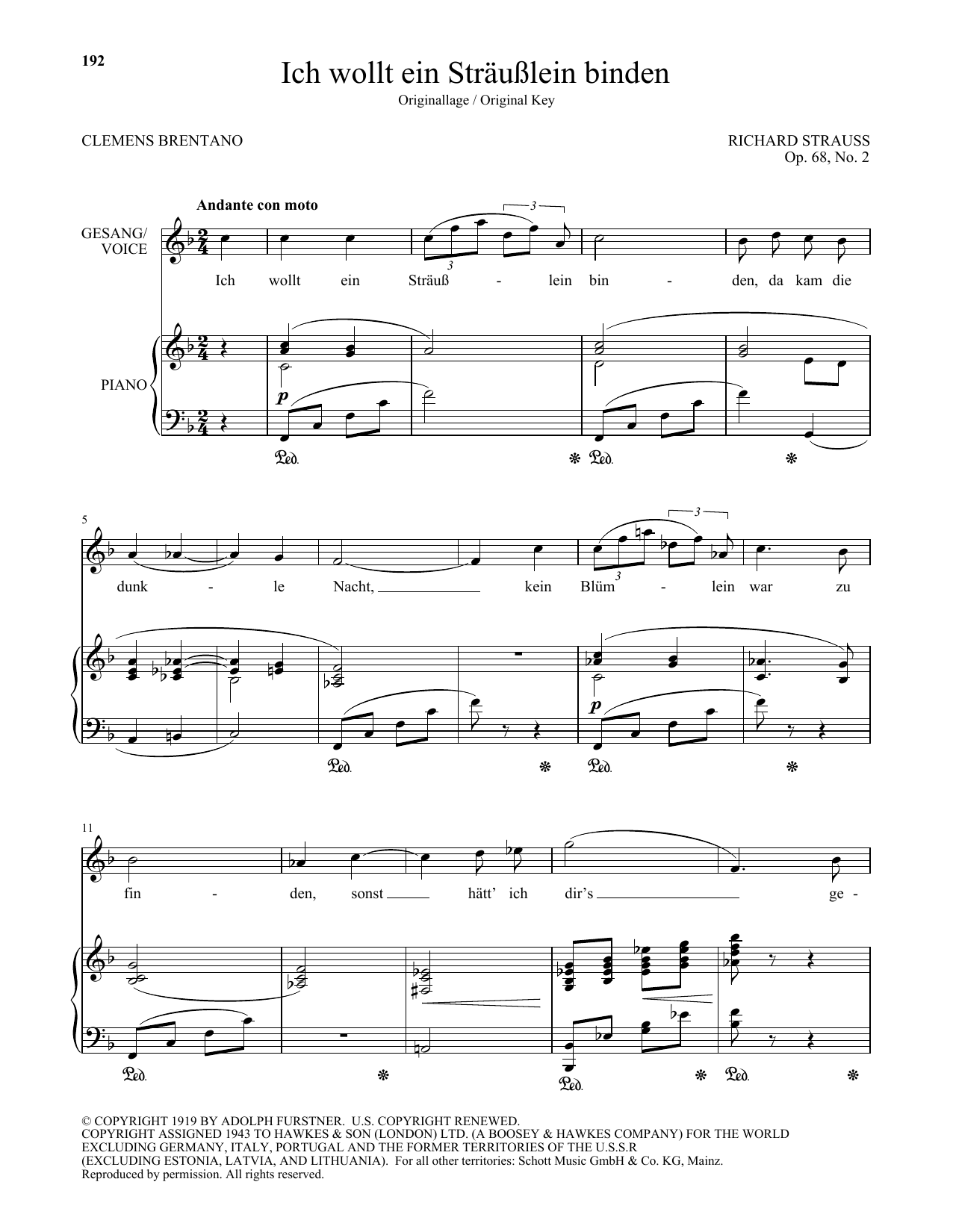 Ich Wollt Ein Strausslein Binden (High Voice) (Piano & Vocal) von Richard Strauss