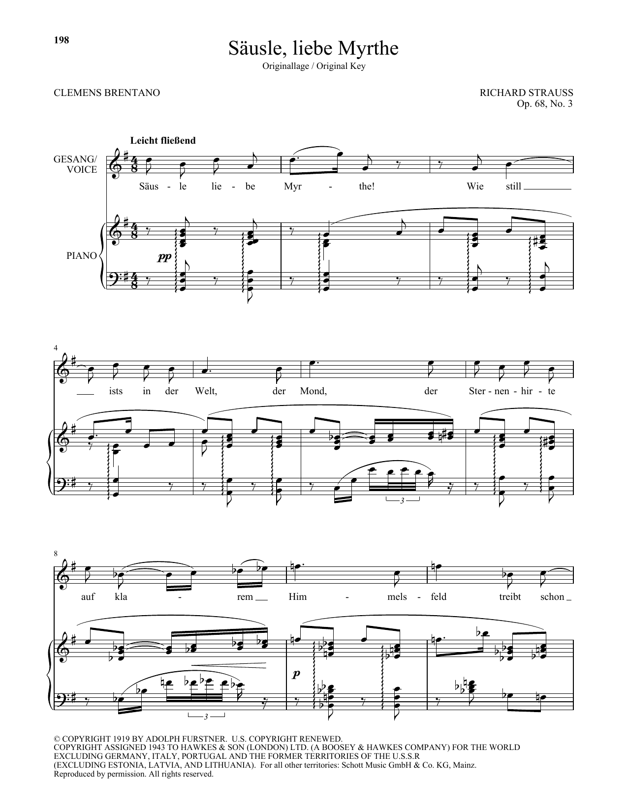 Sausle, Liebe Myrthe (High Voice) (Piano & Vocal) von Richard Strauss