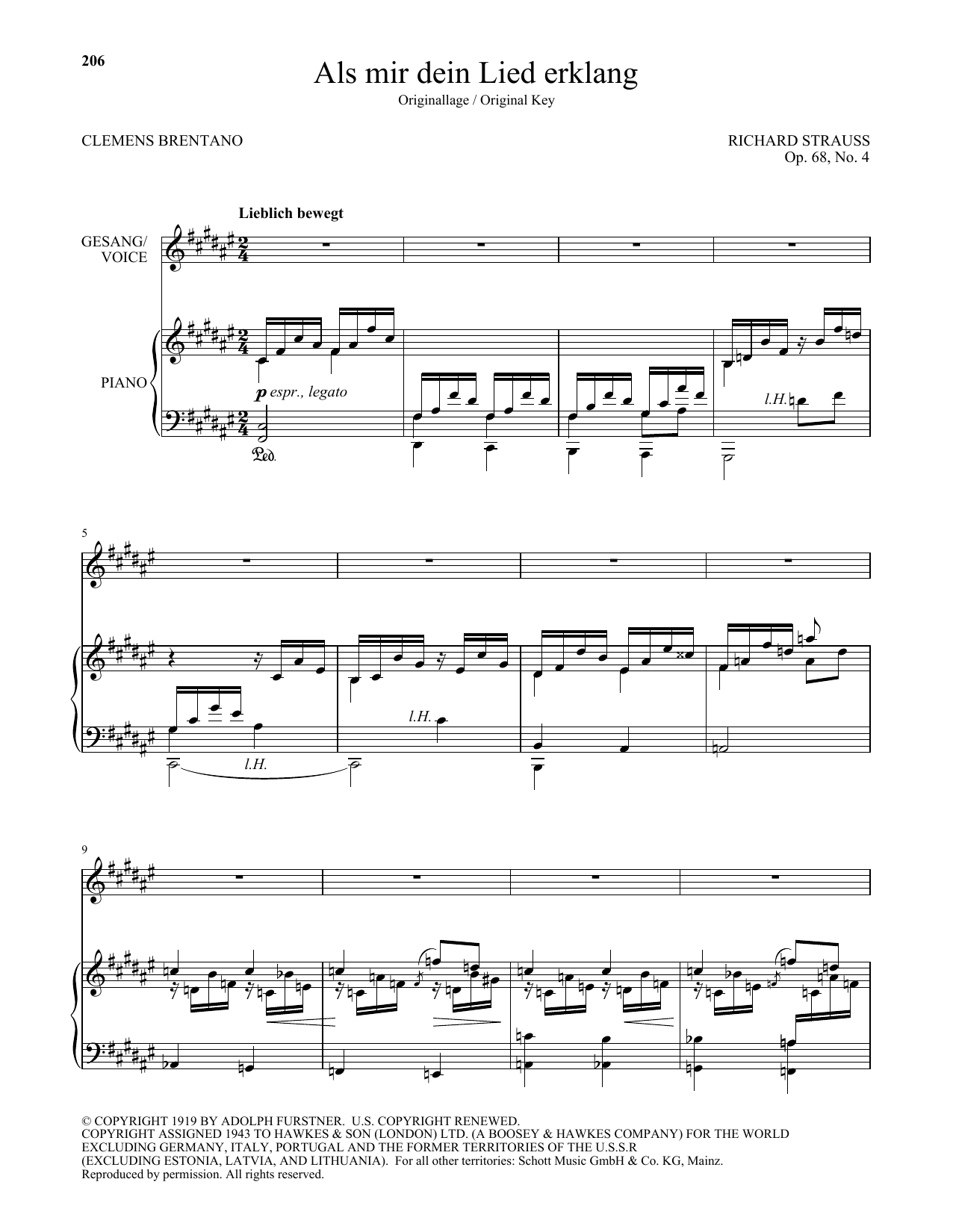 Als Mir Dein Lied Erklang (High Voice) (Piano & Vocal) von Richard Strauss