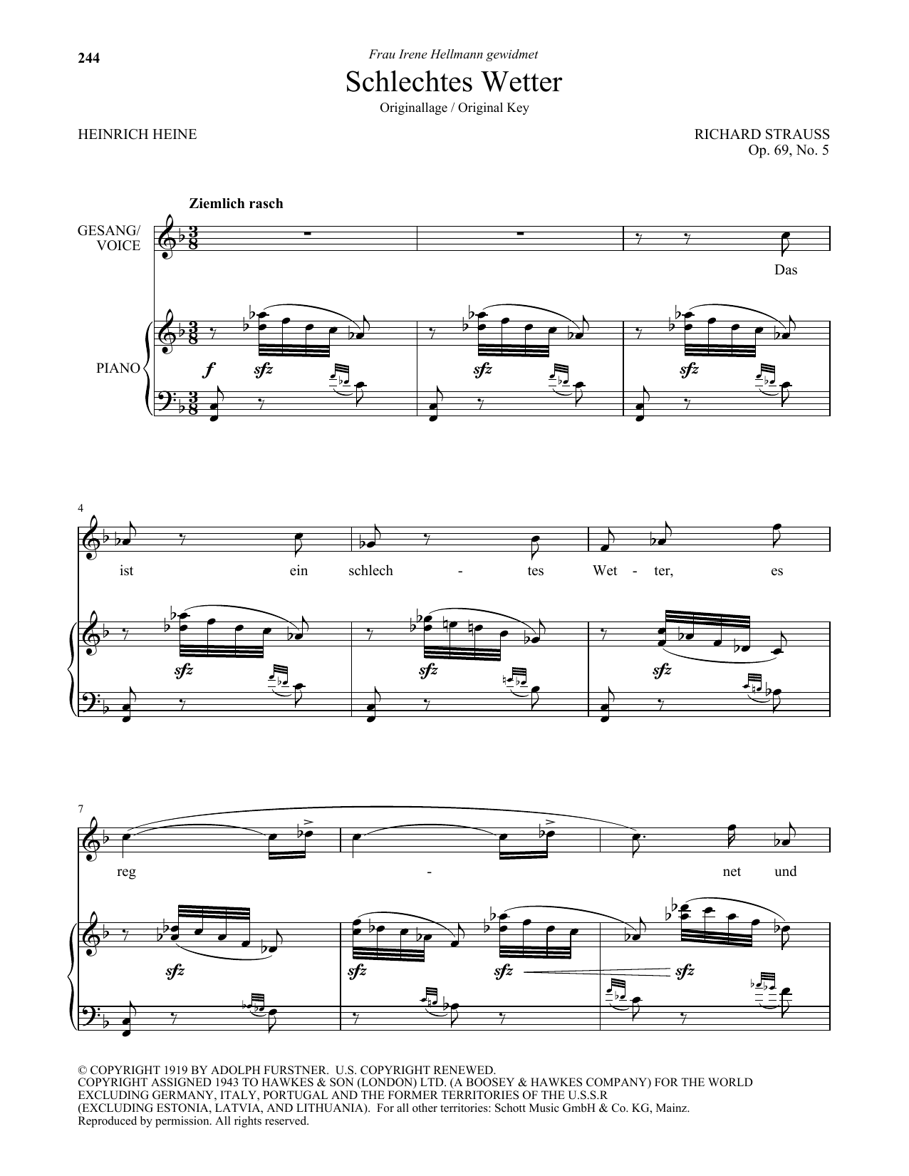 Schlechtes Wetter (High Voice) (Piano & Vocal) von Richard Strauss