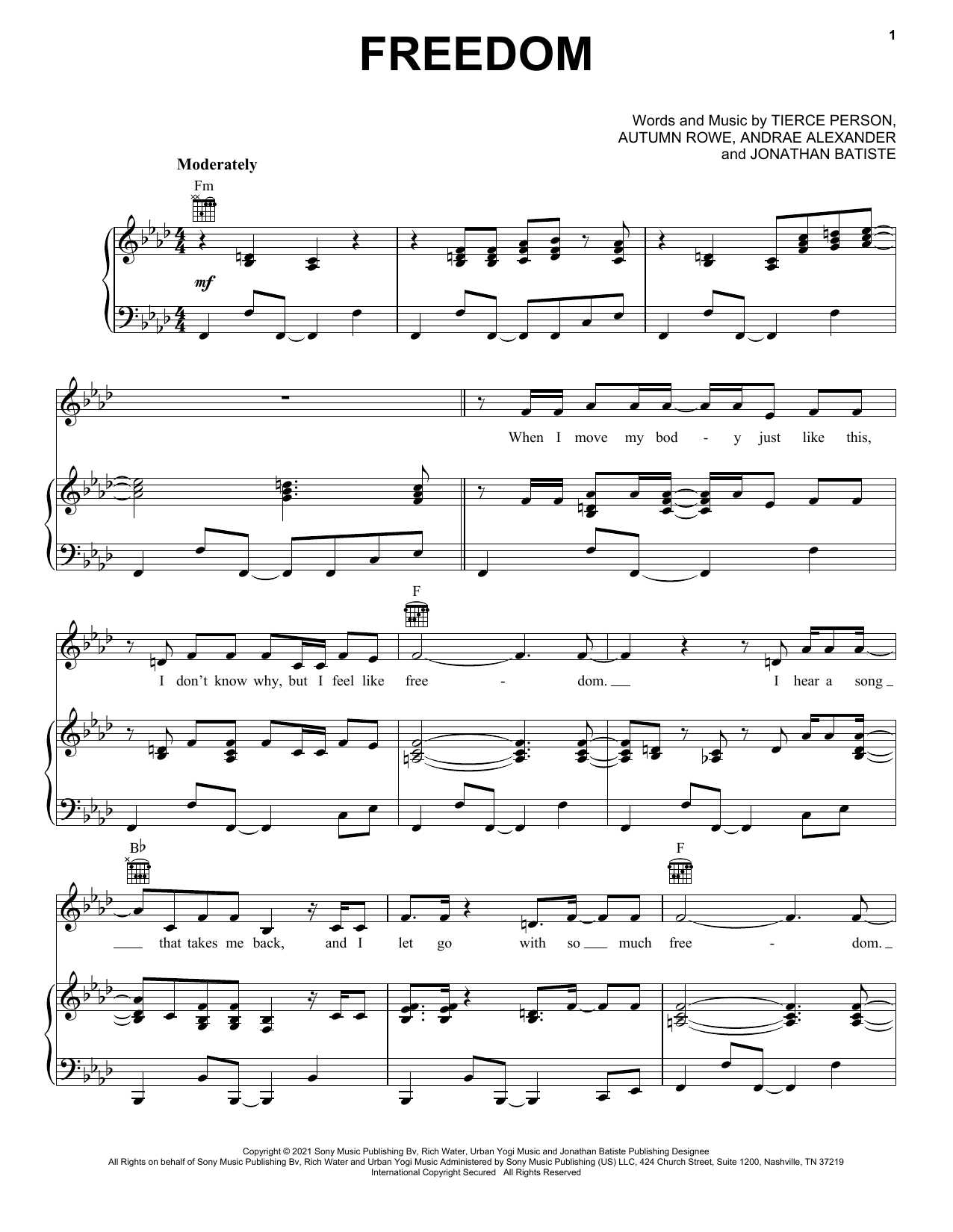FREEDOM (Piano, Vocal & Guitar Chords (Right-Hand Melody)) von Jon Batiste