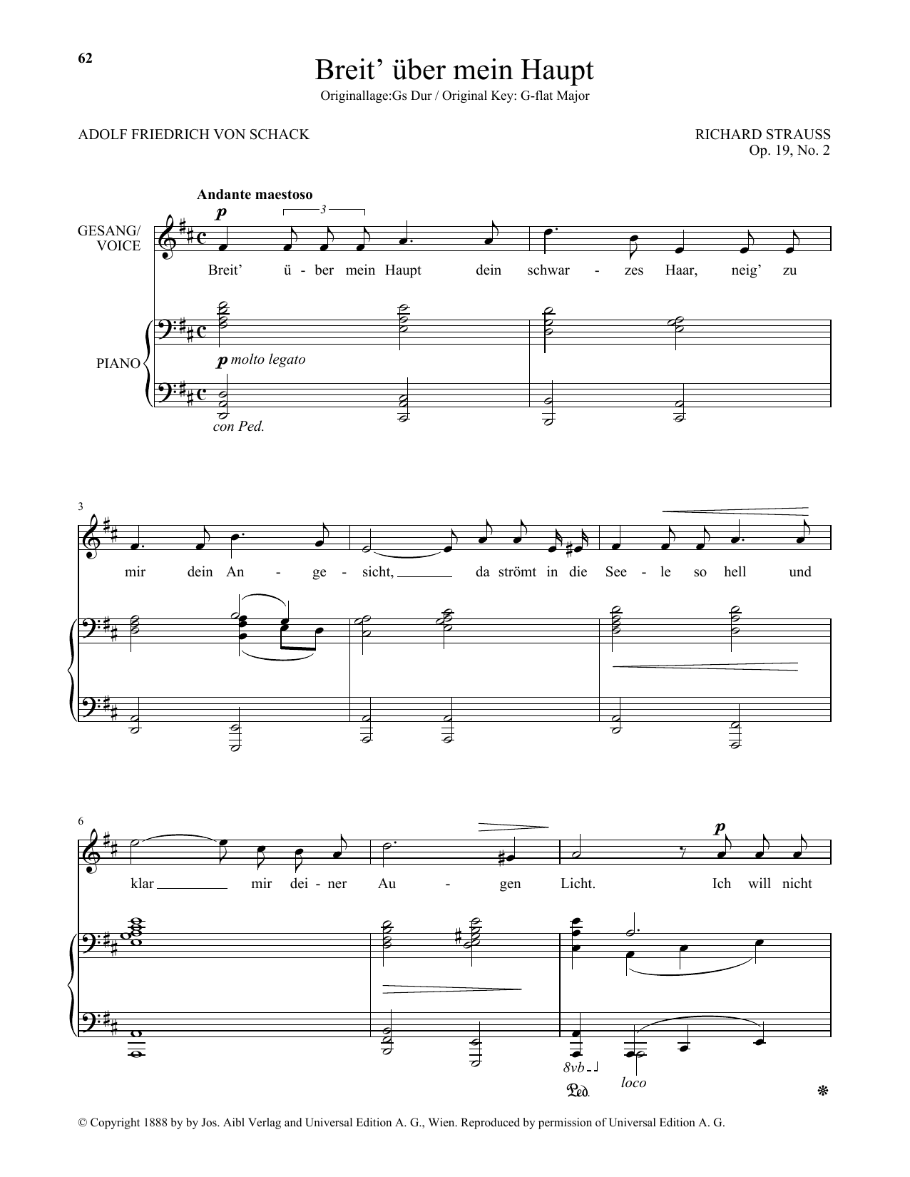 Breit' Uber Mein Haupt (Low Voice) (Piano & Vocal) von Richard Strauss