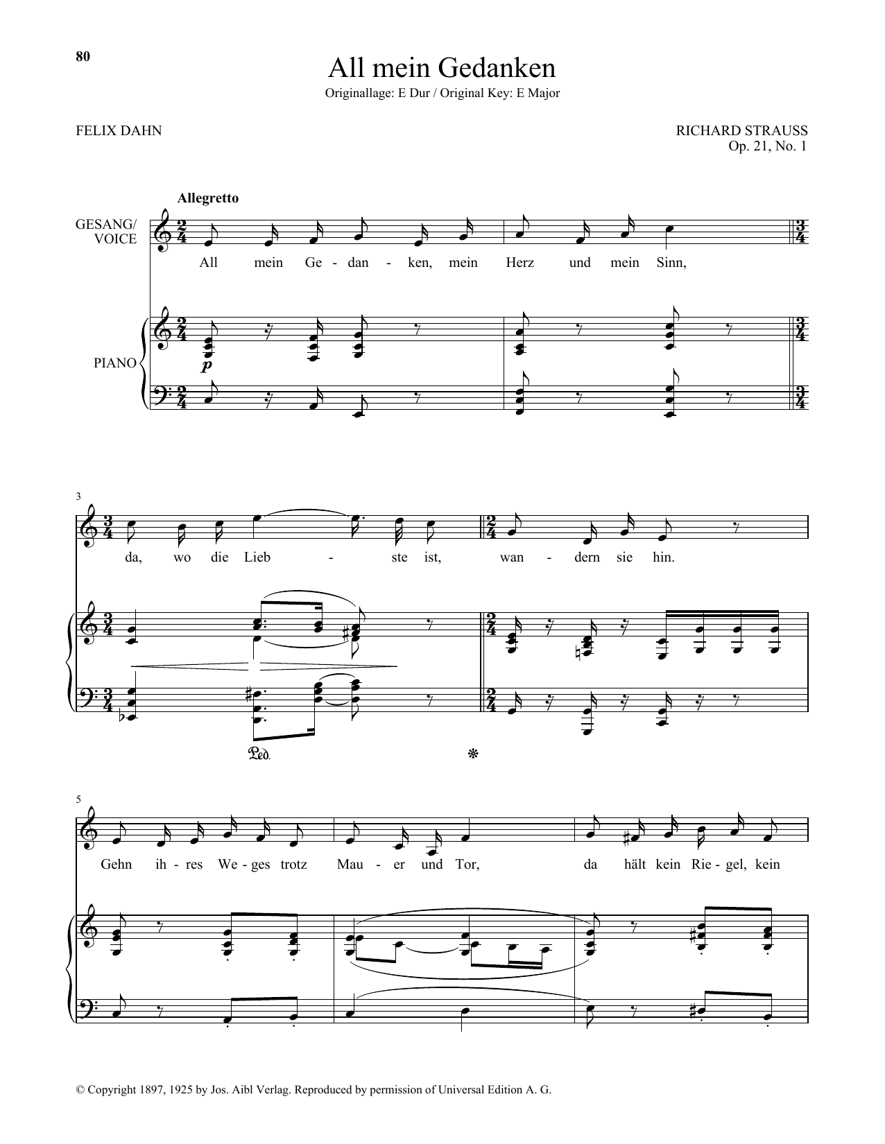 All Mein Gedanken (Low Voice) (Piano & Vocal) von Richard Strauss