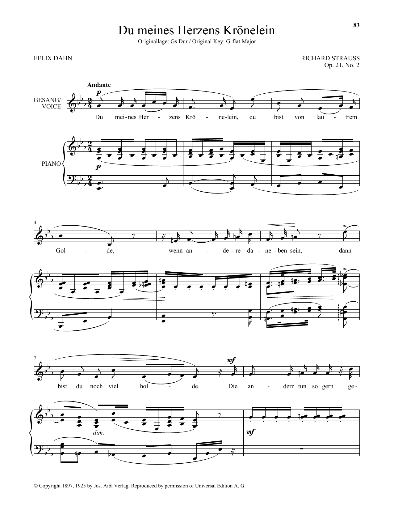 Du Meines Herzens Kronelein (Low Voice) (Piano & Vocal) von Richard Strauss