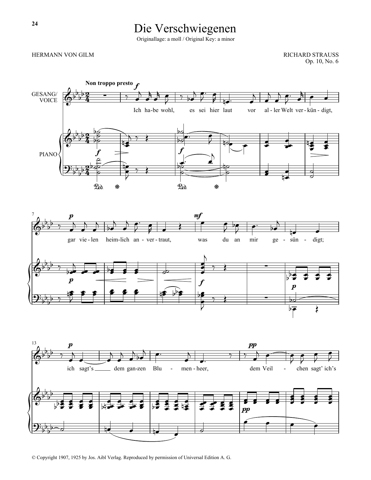Die Verschwiegenen (Low Voice) (Piano & Vocal) von Richard Strauss