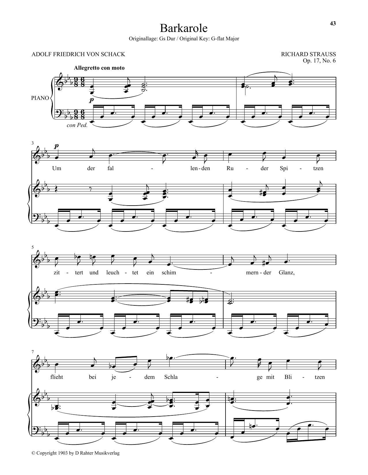 Barkarole (Low Voice) (Piano & Vocal) von Richard Strauss