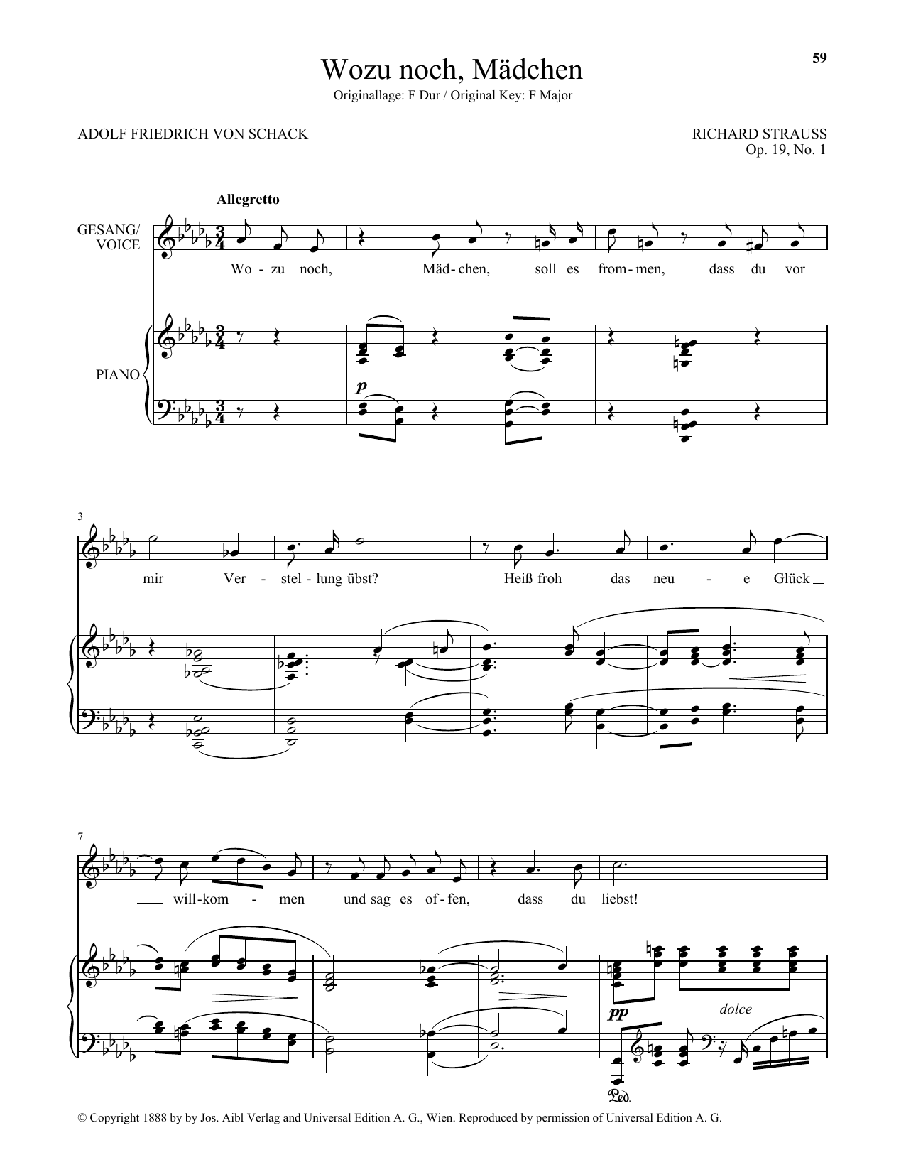 Wozu Noch, Madchen (Low Voice) (Piano & Vocal) von Richard Strauss