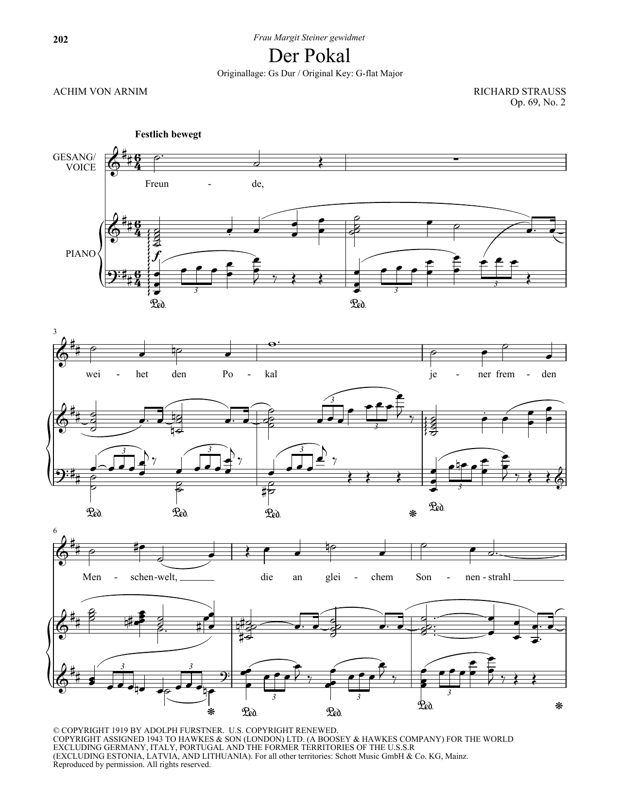 Der Pokal (Low Voice) (Piano & Vocal) von Richard Strauss
