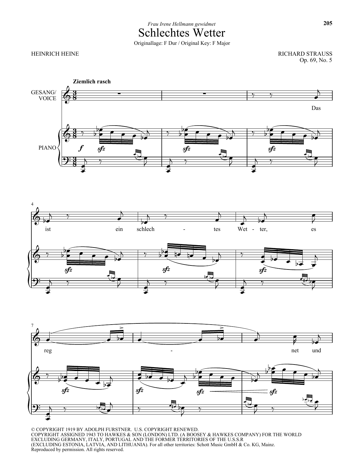 Schlechtes Wetter (Low Voice) (Piano & Vocal) von Richard Strauss