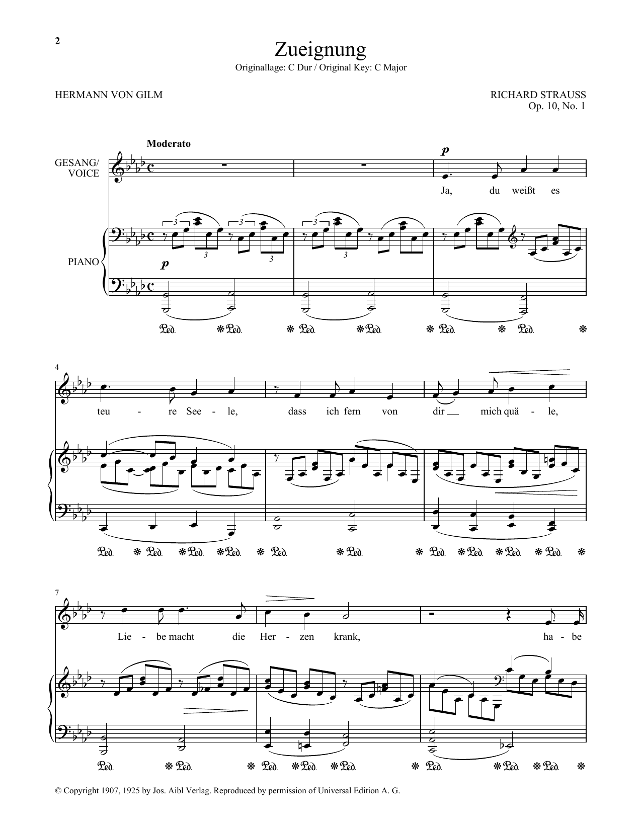 Zueignung (Op. 10, No. 1) (Low Voice) (Piano & Vocal) von Richard Strauss