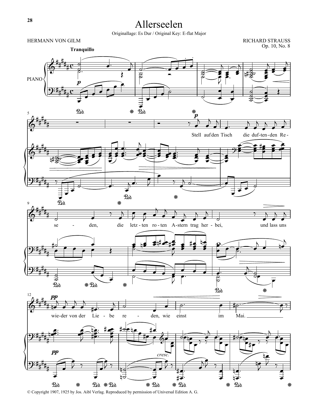 Allerseelen (Low Voice) (Piano & Vocal) von Richard Strauss