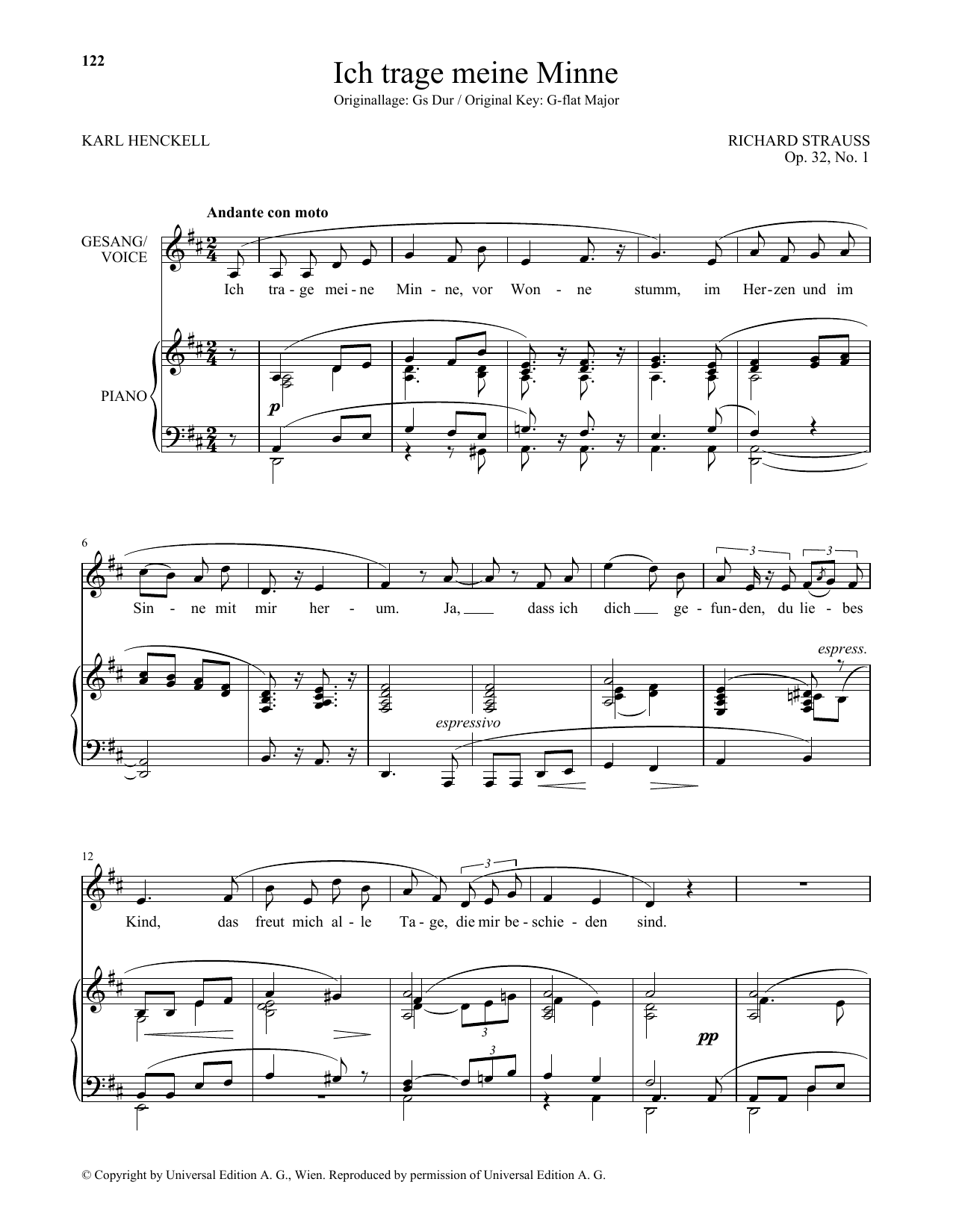 Ich Trage Meine Minne (Low Voice) (Piano & Vocal) von Richard Strauss