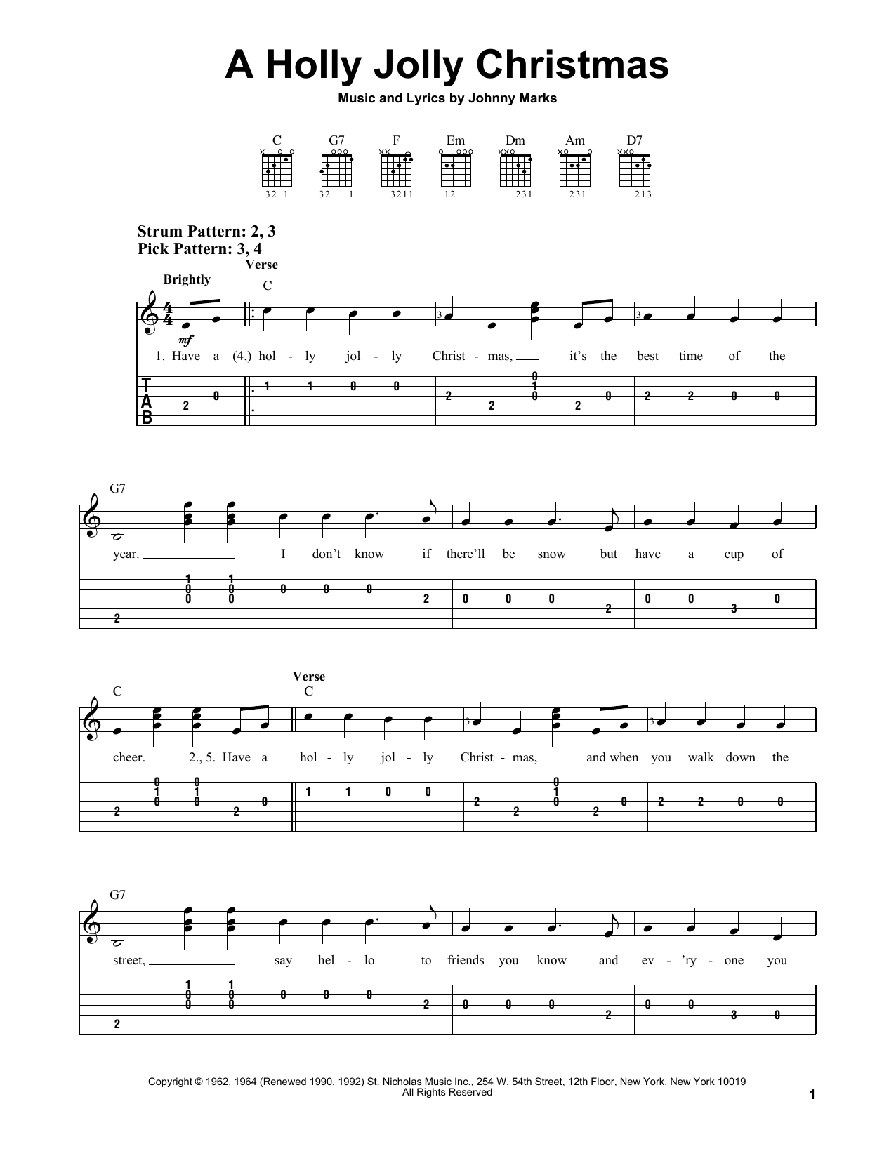 A Holly Jolly Christmas (Easy Guitar Tab) von Johnny Marks