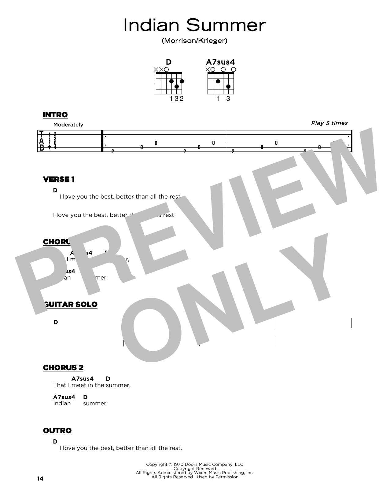 Indian Summer (Really Easy Guitar) von The Doors