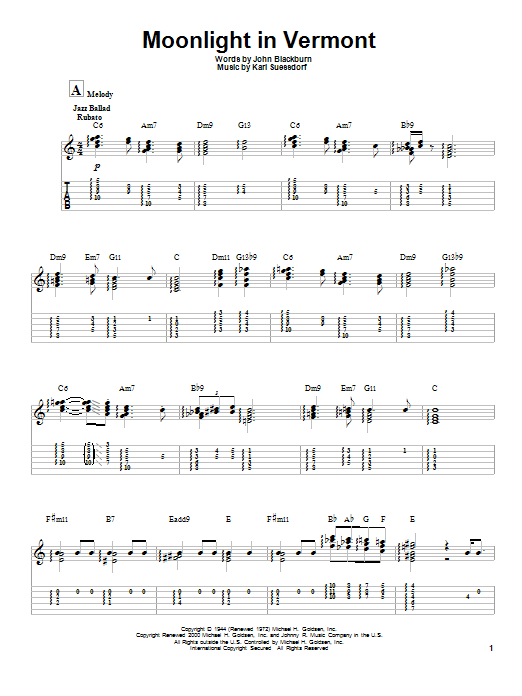 Moonlight In Vermont (Guitar Tab (Single Guitar)) von Johnny Smith