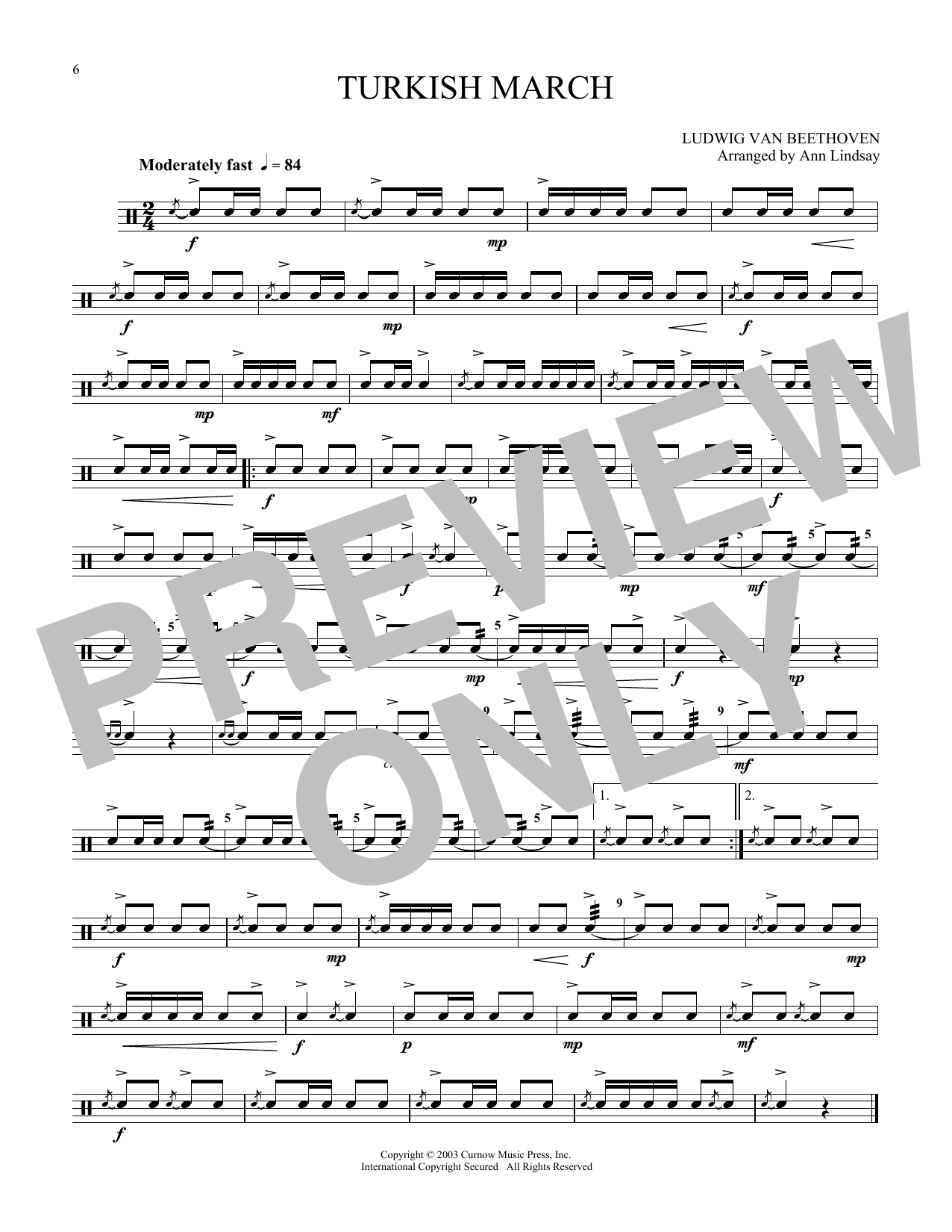 Turkish March (arr. Ann Lindsay) (Snare Drum Solo) von Ludwig van Beethoven