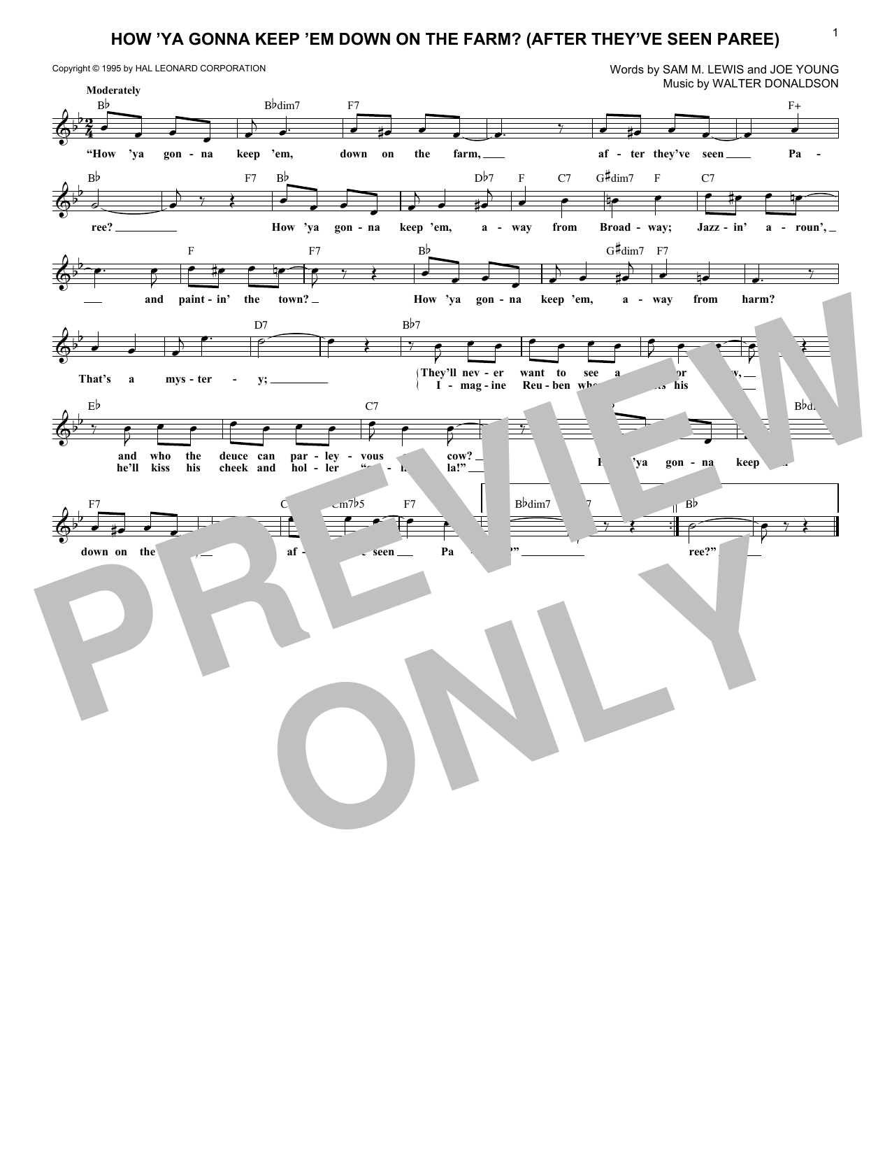 How 'Ya Gonna Keep 'em Down On The Farm? (After They've Seen Paree) (Lead Sheet / Fake Book) von Walter Donaldson