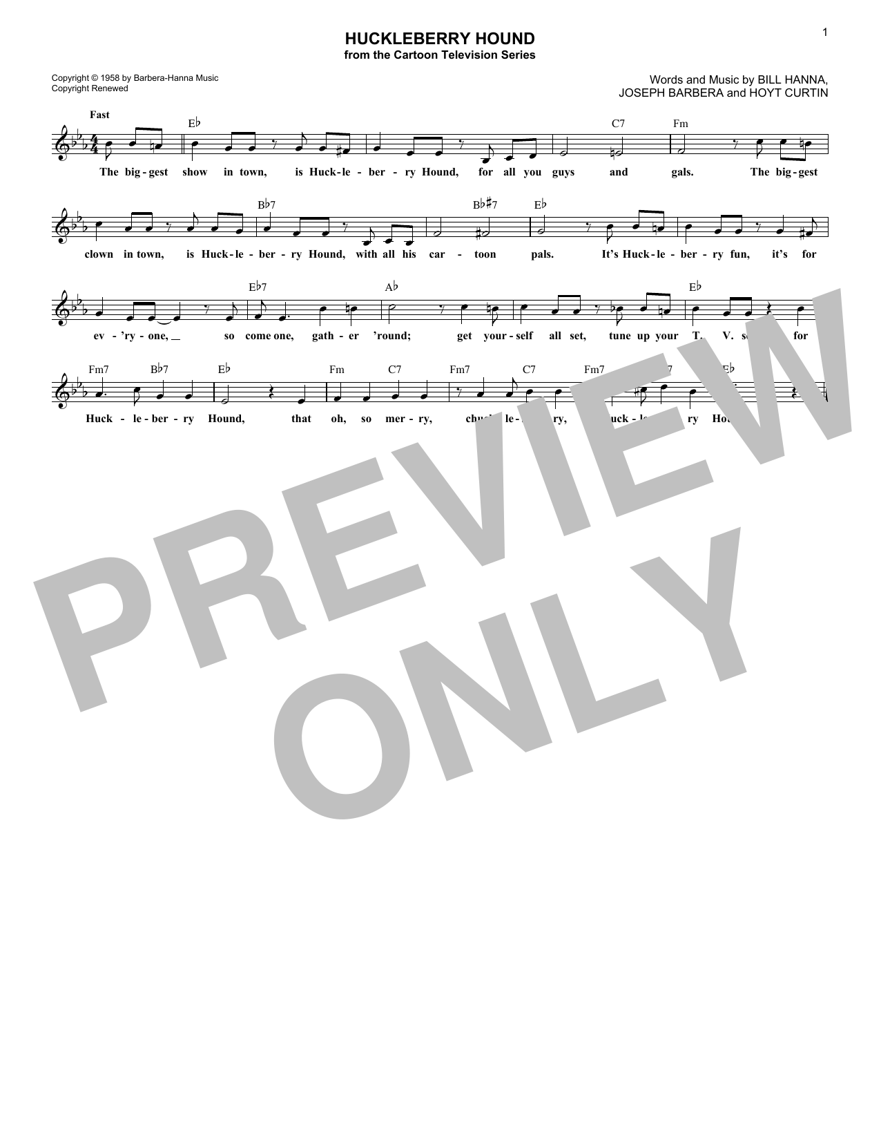 Huckleberry Hound (Lead Sheet / Fake Book) von Hoyt Curtin