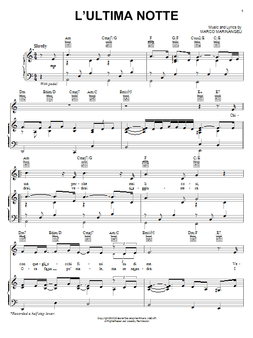 L'Ultima Notte (Piano, Vocal & Guitar Chords (Right-Hand Melody)) von Josh Groban