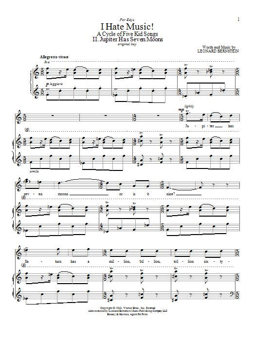 Jupiter Has Seven Moons (Piano & Vocal) von Leonard Bernstein