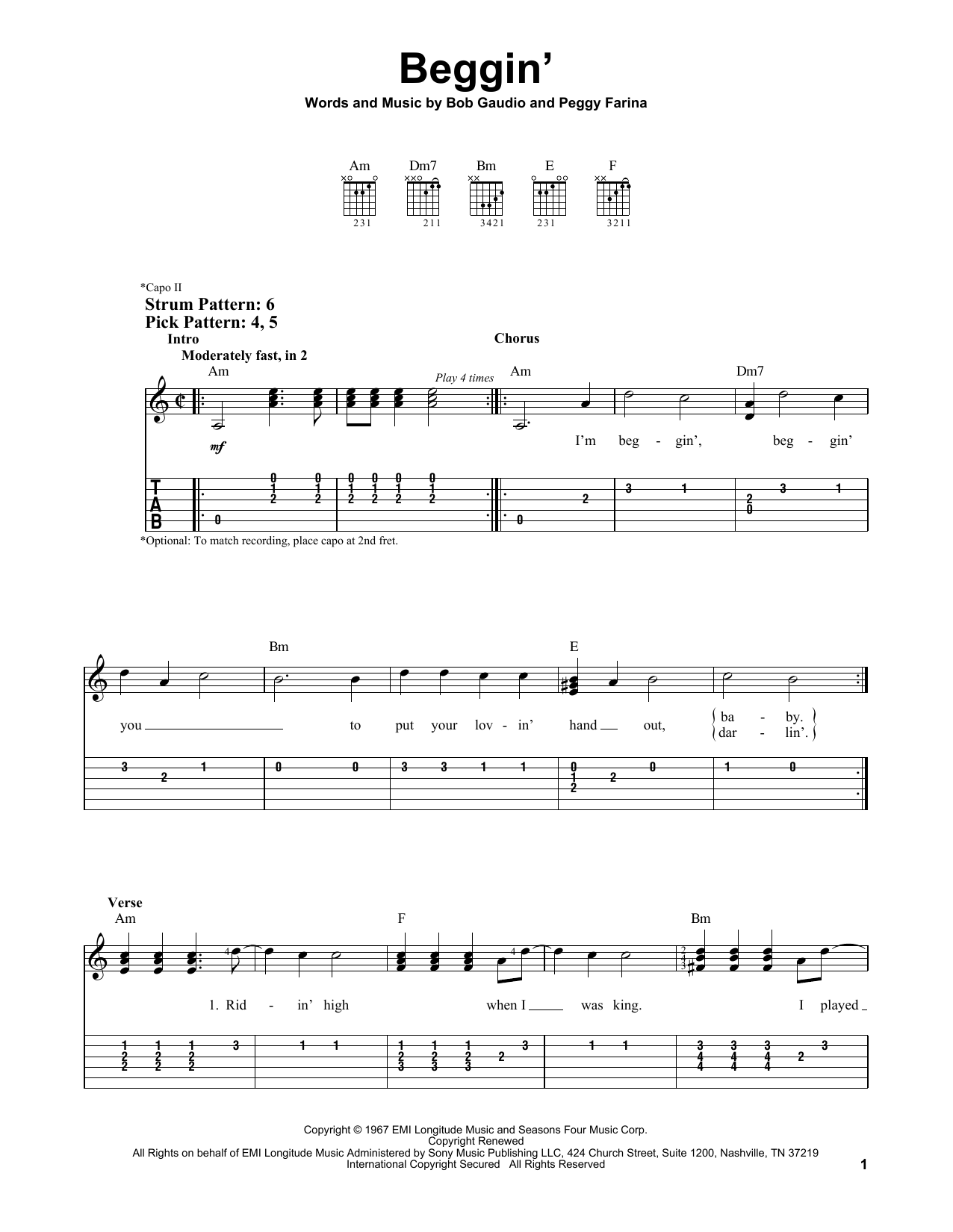 Beggin' (Easy Guitar Tab) von Maneskin