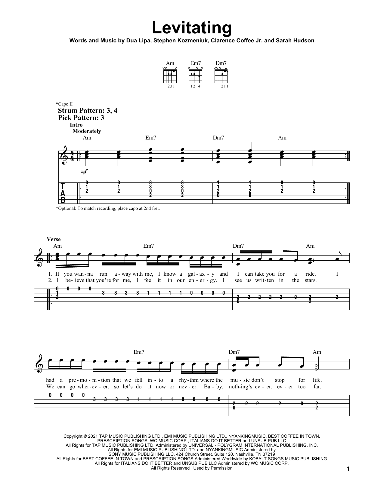 Levitating (Easy Guitar Tab) von Dua Lipa