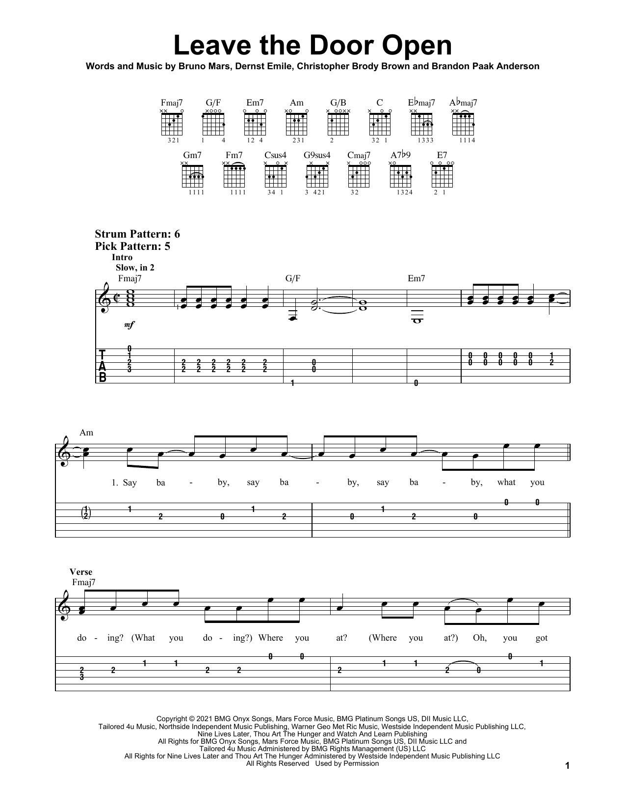 Leave The Door Open (Easy Guitar Tab) von Silk Sonic