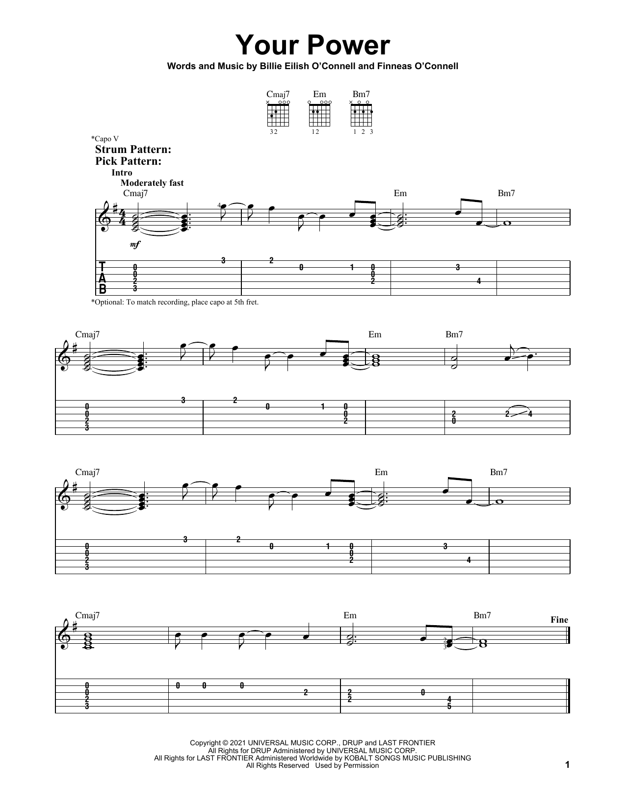 Your Power (Easy Guitar Tab) von Billie Eilish