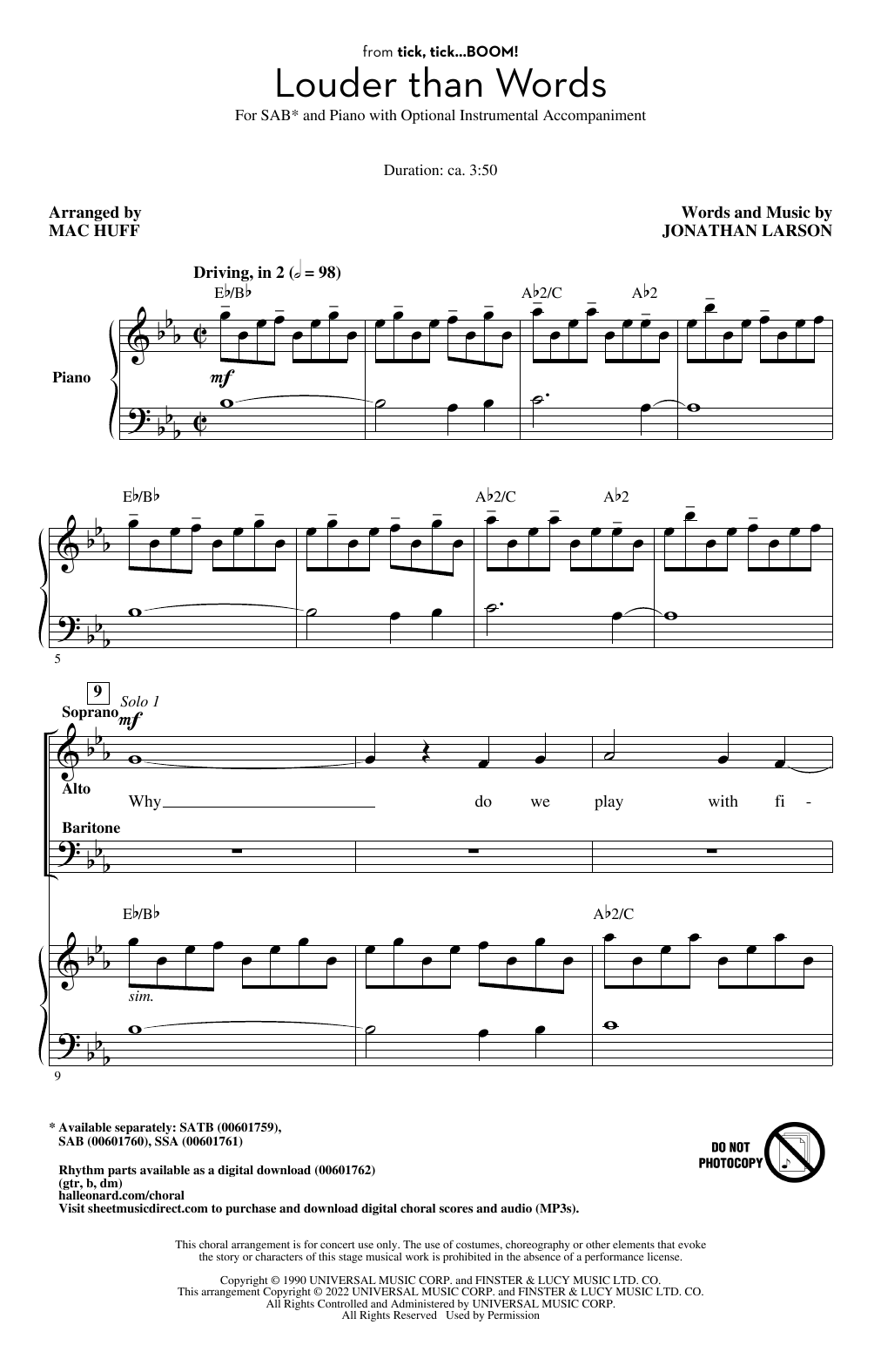 Louder Than Words (from tick, tick... BOOM!) (arr. Mac Huff) (SAB Choir) von Jonathan Larson